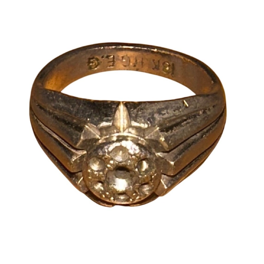 Vintage 18K HGE Gold Electroplate Signet Ring Missing Stone Textured Band